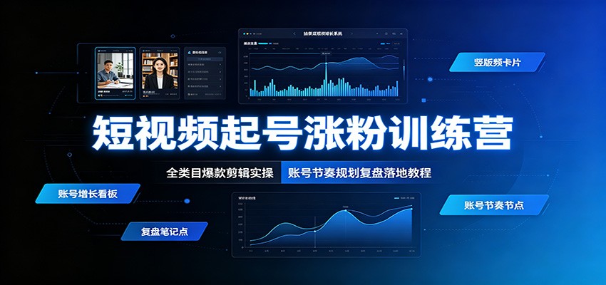 短视频起号涨粉训练营：全类目爆款剪辑实操，账号节奏规划复盘落地教程-冒泡网