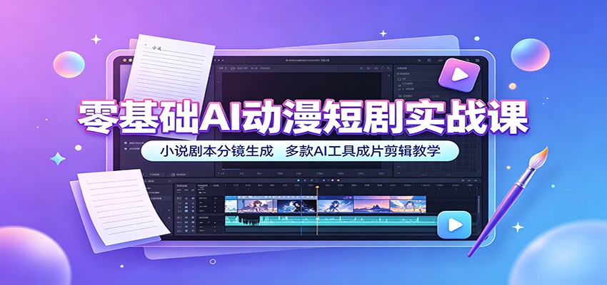 零基础AI动漫短剧实战课：小说剧本分镜生成，多款AI工具成片剪辑教学-冒泡网