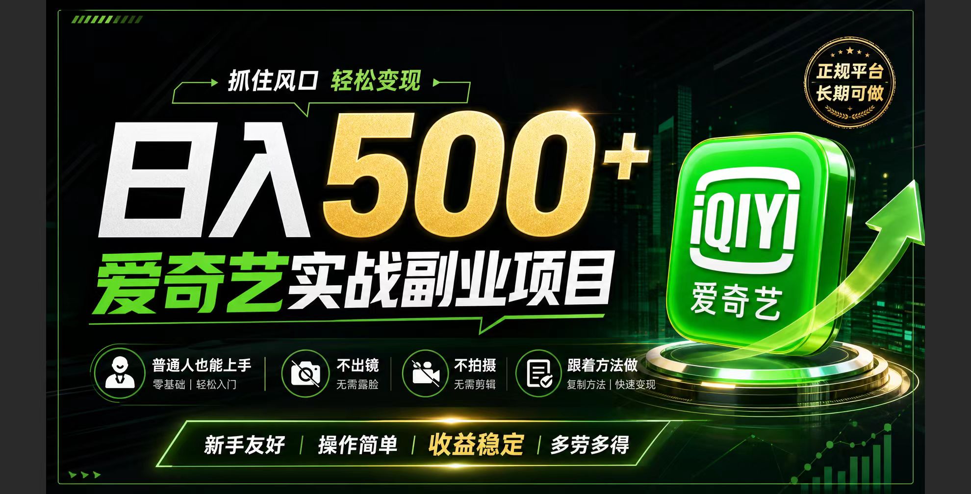 普通人必做的爱奇艺赛道变现!稳定日500+,翻身的机会真来了!抓住风口！-冒泡网