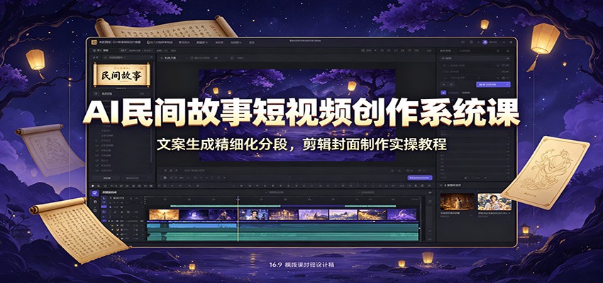 AI民间故事短视频创作系统课：文案生成精细化分段，剪辑封面制作实操教程-冒泡网