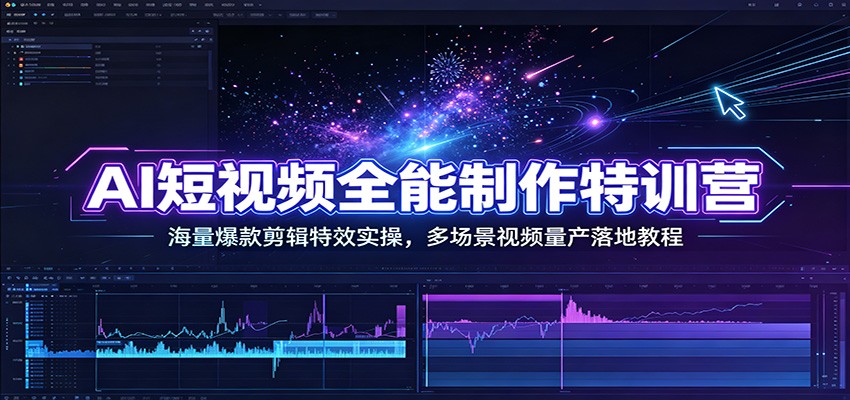 AI短视频全能制作特训营：海量爆款剪辑特效实操，多场景视频量产落地教程-冒泡网