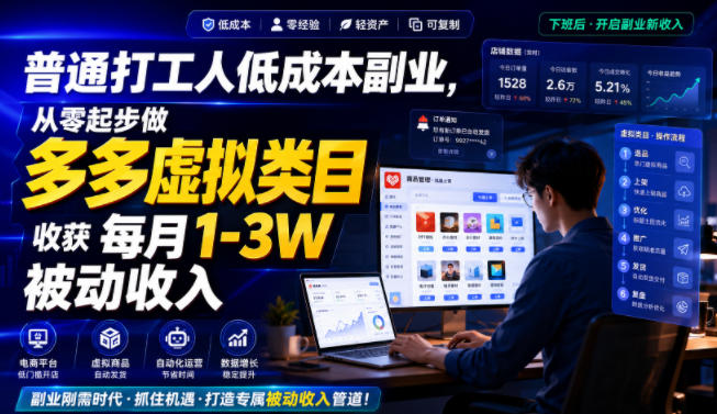 普通打工人低成本副业，从零起步做多多虚拟类目，收获每月1-3W被动收入【揭秘】-冒泡网