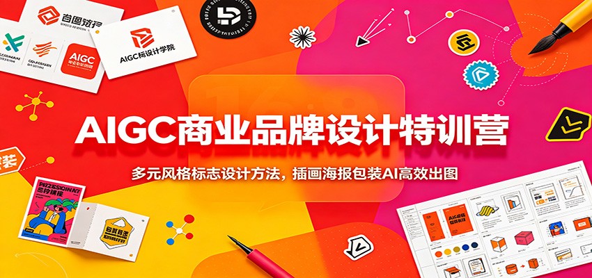 AIGC商业品牌设计特训营：多元风格标志设计方法，插画海报包装AI高效出图-冒泡网