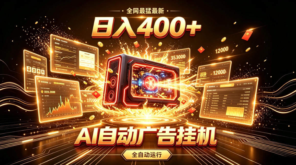 全网最猛最新的AI自动广告挂G，狠收益日入400+，真正做到躺賺式变现【揭秘】-冒泡网