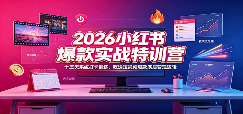 2026小红书爆款实战特训营：十五天系统打卡训练，吃透短视频爆款底层变现逻辑-冒泡网