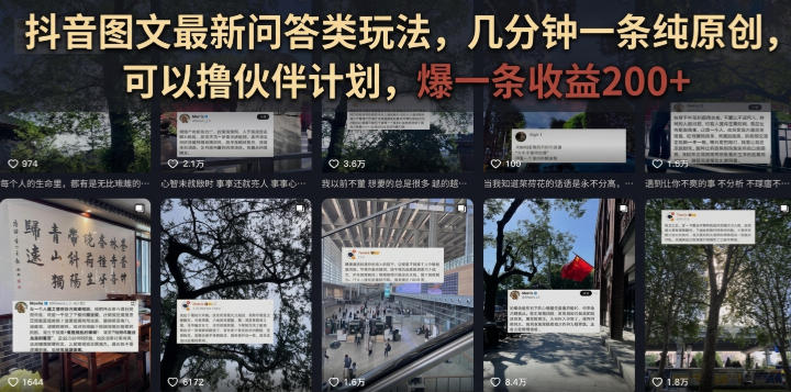 抖音图文最新问答类玩法，几分钟一条纯原创，可以撸伙伴计划，爆一条收益200+-冒泡网