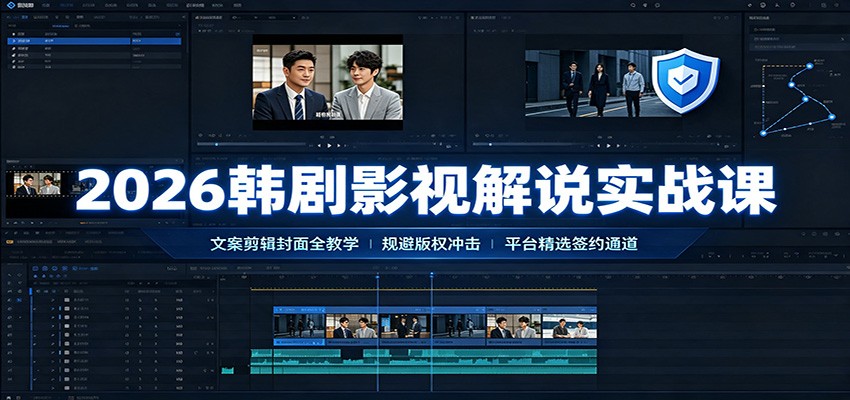 2026韩剧影视解说实战课：文案剪辑封面全教学，规避版权冲击平台精选签约通道-冒泡网
