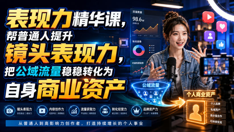 表现力精华课，帮普通人提升镜头表现力，把公域流量稳稳转化为自身商业资产-冒泡网