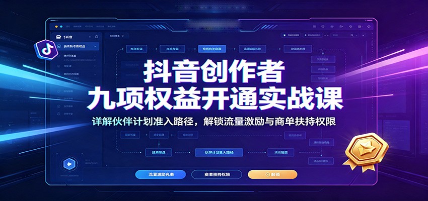 抖音创作者九项权益开通实战课：详解伙伴计划准入路径，解锁流量激励与商单扶持权限-冒泡网