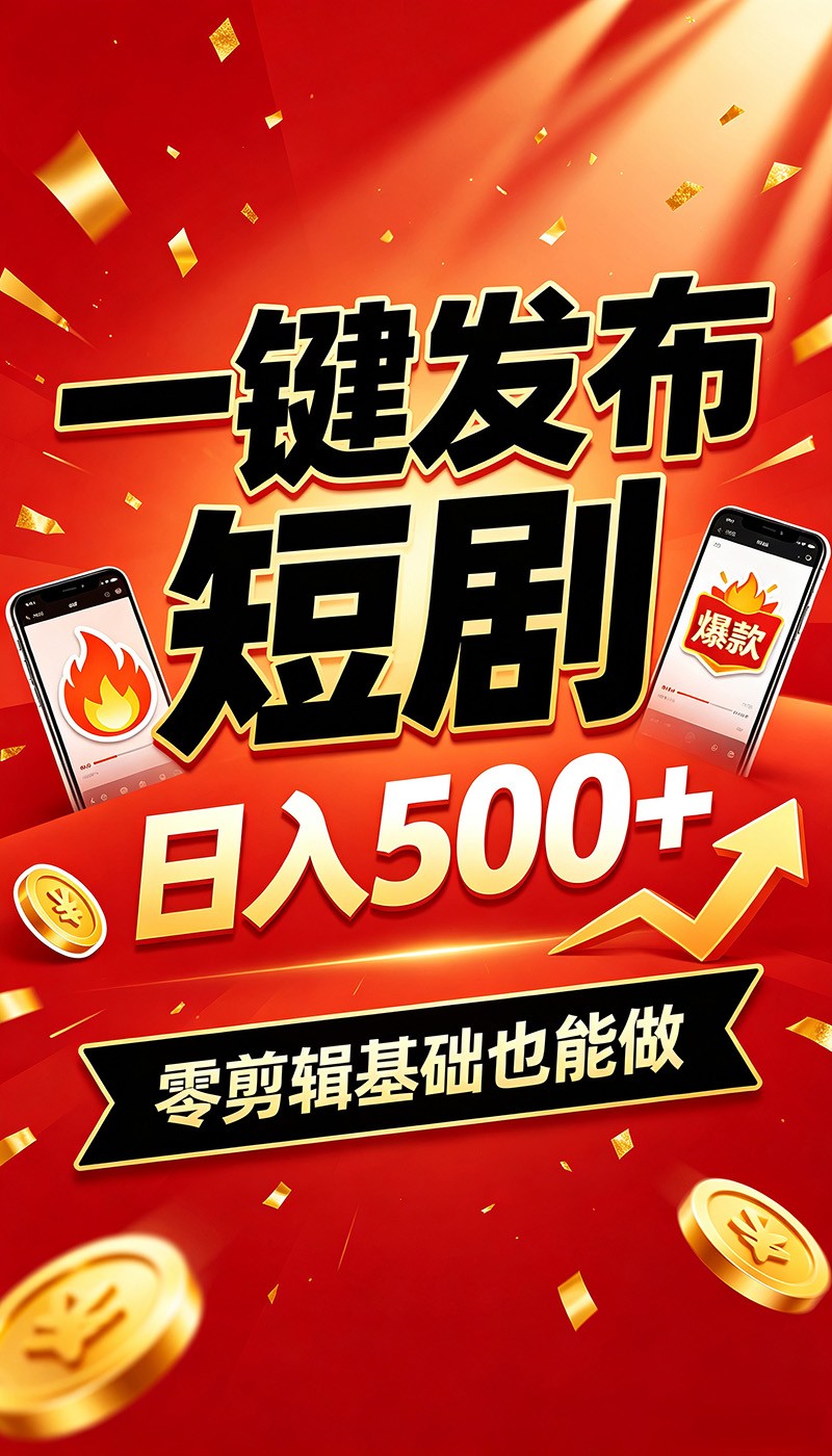 快手短剧一键发布，不用剪辑操作简单，副业日入500+。空闲时间轻松赚收益-冒泡网