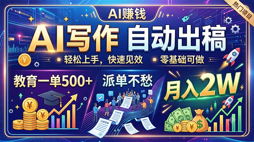 AI写作自动出稿，教育一单500+，派单不愁，月入2W-冒泡网