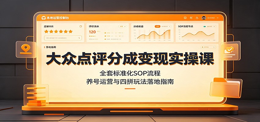 大众点评分成变现实操课：全套标准化SOP流程，养号运营与四拼玩法落地指南-冒泡网