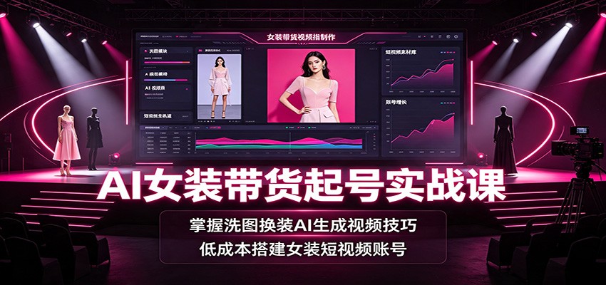 AI女装带货起号实战课：掌握洗图换装AI生成视频技巧，低成本搭建女装短视频账号-冒泡网