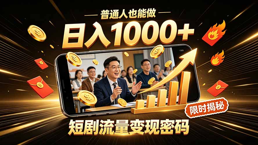 一部手机做短剧分发，不用真人出镜、不用拍摄剧本，快手流量变现日赚千元-冒泡网