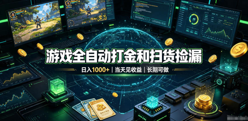 游戏全自动打金和扫货捡漏，日入1k+，当天见收益，长期可做！【揭秘】-冒泡网