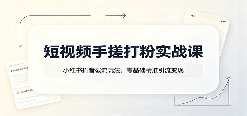 短视频手搓打粉实战课：小红书抖音截流玩法，零基础精准引流变现-冒泡网