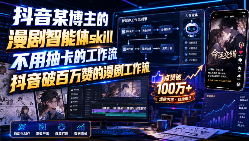抖音某博主的漫剧智能体skill，不用抽卡的工作流，抖音破百万赞的漫剧工作流-冒泡网