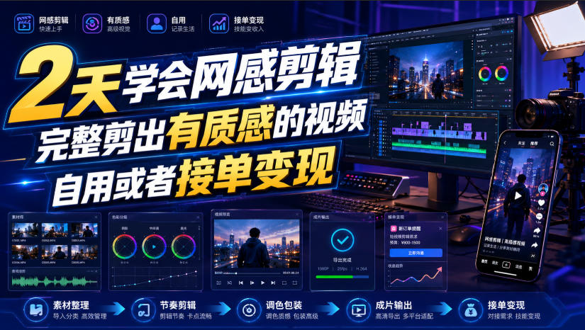 2天学会网感剪辑，完整剪出有质感的视频，自用或者接单变现-冒泡网
