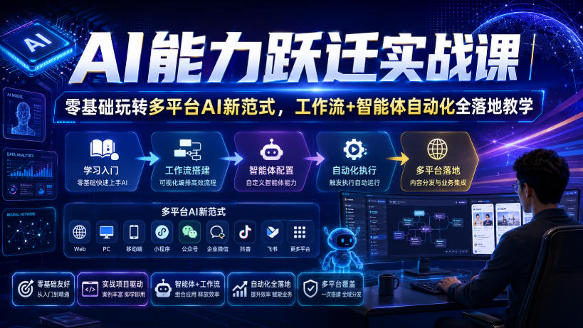 AI能力跃迁实战课｜零基础玩转多平台AI新范式，工作流+智能体自动化全落地教学-冒泡网