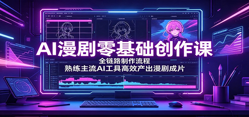 AI漫剧零基础创作课：全链路制作流程，熟练主流AI工具高效产出漫剧成片-冒泡网