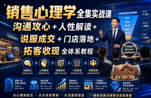 销售心理学全集实战课｜沟通攻心+人性解读+说服成交+门店落地+拓客收现全体系教程-冒泡网