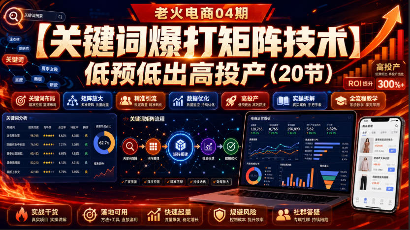 老火电商04期：【关键词爆打矩阵技术】低预低出高投产(20节)-冒泡网