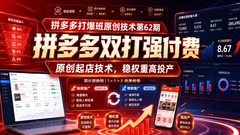 拼多多打爆班原创技术第62期，拼多多双打强付费，原创起店技术，稳权重高投产-冒泡网