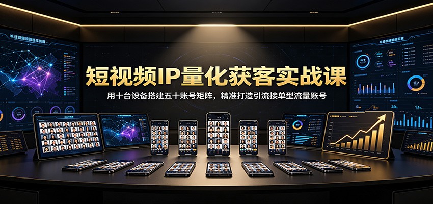 短视频IP量化获客实战课：用十台设备搭建五十账号矩阵，精准打造引流接单型流量账号-冒泡网