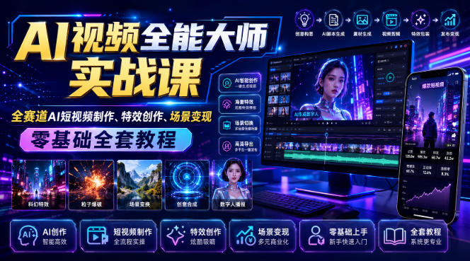 AI视频全能大师实战课｜全赛道AI短视频制作、特效创作、场景变现零基础全套教程-冒泡网