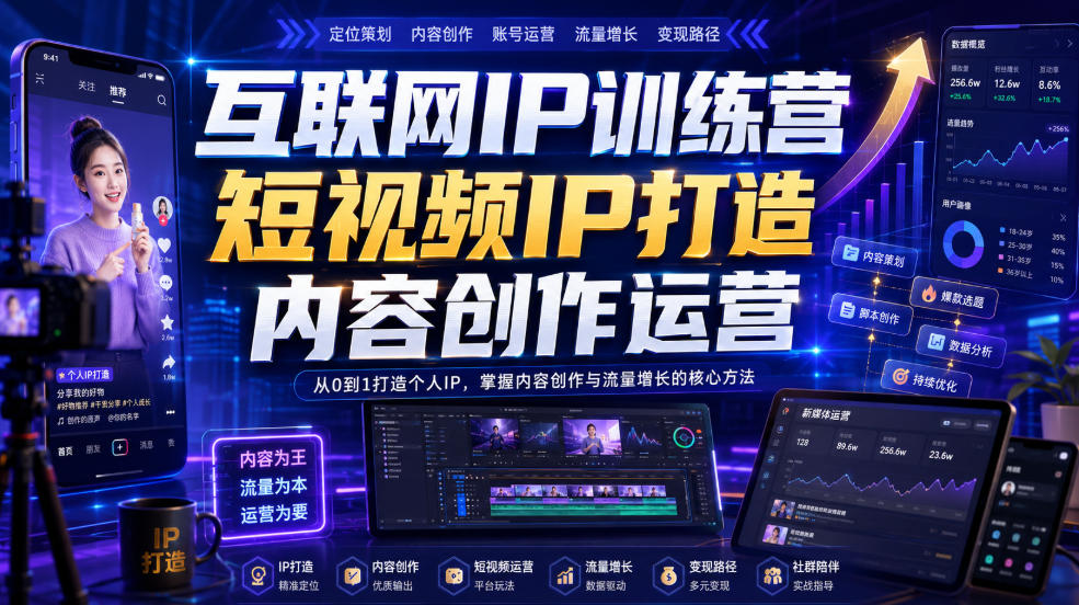 互联网IP训练营，短视频IP打造，内容创作运营-冒泡网