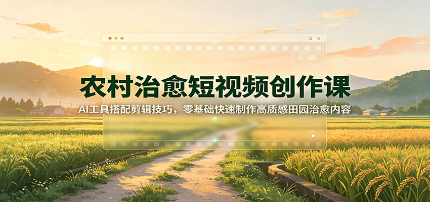 农村治愈短视频创作课：AI工具搭配剪辑技巧，零基础快速制作高质感田园治愈内容-冒泡网
