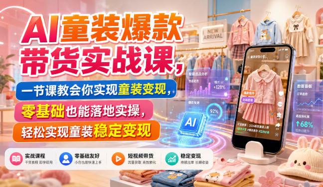 AI童装爆款带货实战课，一节课教会你实现童装变现，零基础也能落地实操-冒泡网