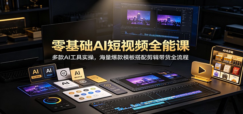 零基础AI短视频全能课：多款AI工具实操，海量爆款模板搭配剪辑带货全流程-冒泡网