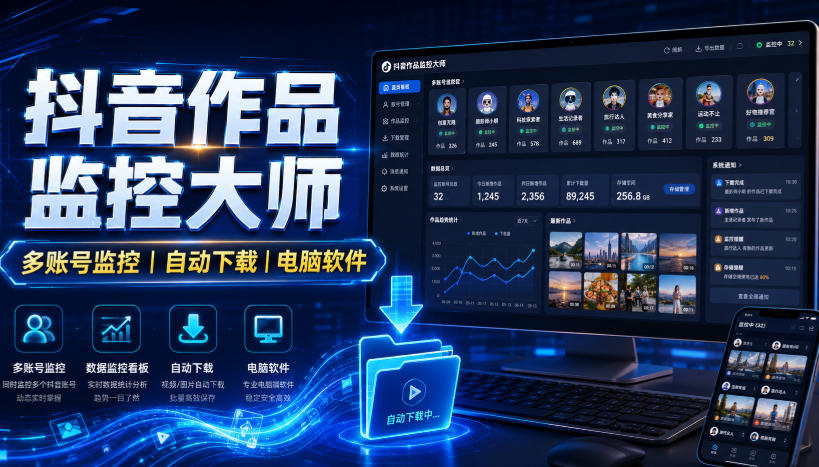 抖音作品监控大师，多账号监控丨自动下载丨电脑软件-冒泡网
