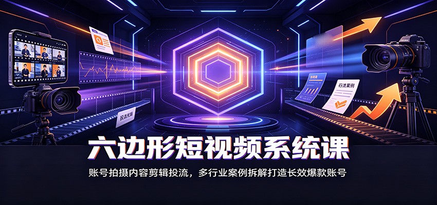 六边形短视频系统课：账号拍摄内容剪辑投流，多行业案例拆解打造长效爆款账号-冒泡网