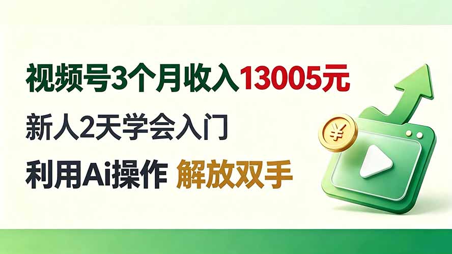 视频号3个月收入13005元， 新人2天学会入门， 利用Ai操作 解放双手！-冒泡网