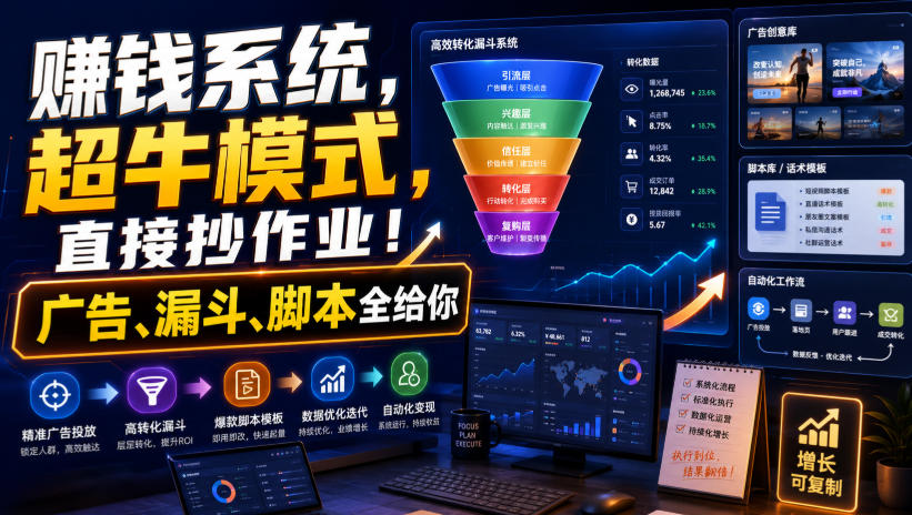 賺钱系统，超牛模式，直接抄作业！广告、漏斗、脚本全给你【原创双语字幕】-冒泡网