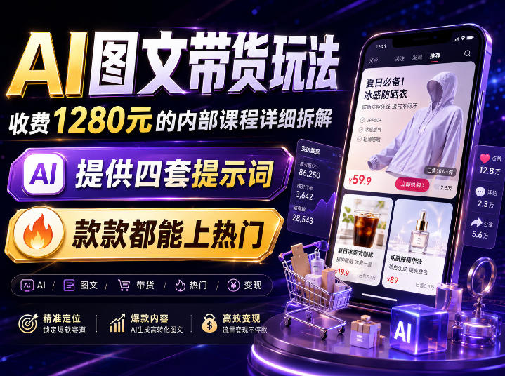 AI图文带货内部玩法，1280内部课程对外系统拆解，看完直接上手变现！-冒泡网
