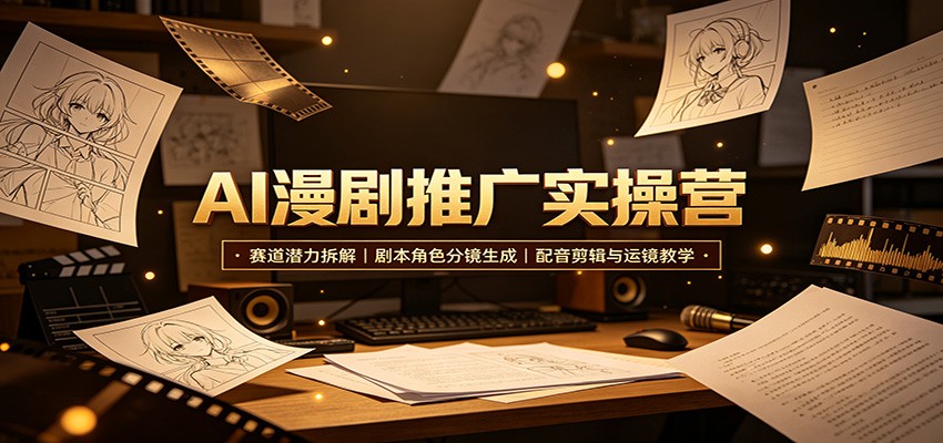 AI漫剧推广实操营：赛道潜力拆解，剧本角色分镜生成，配音剪辑与运镜教学-冒泡网