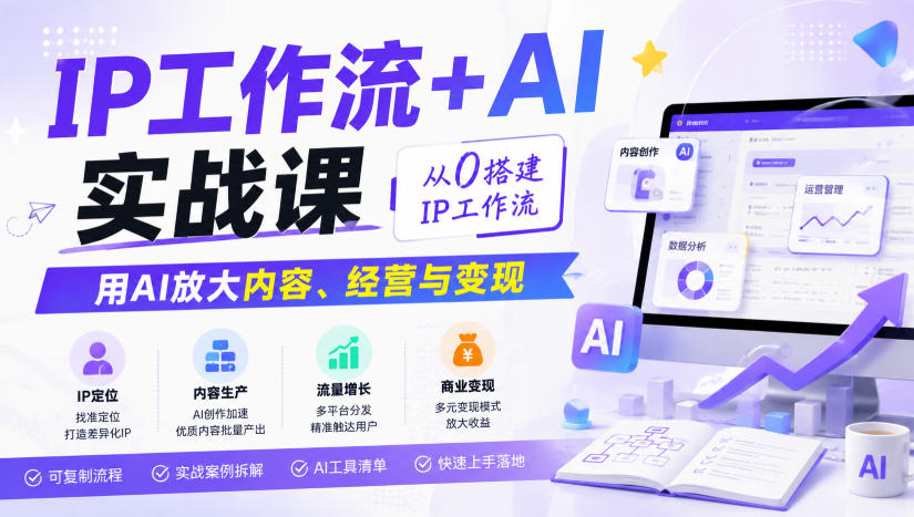 IP工作流+AI实战课，从0搭建IP工作流，用AI放大内容、经营与变现-冒泡网