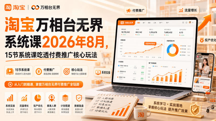 淘宝万相台无界系统课2026年8月，15节系统课吃透付费推广核心玩法-冒泡网