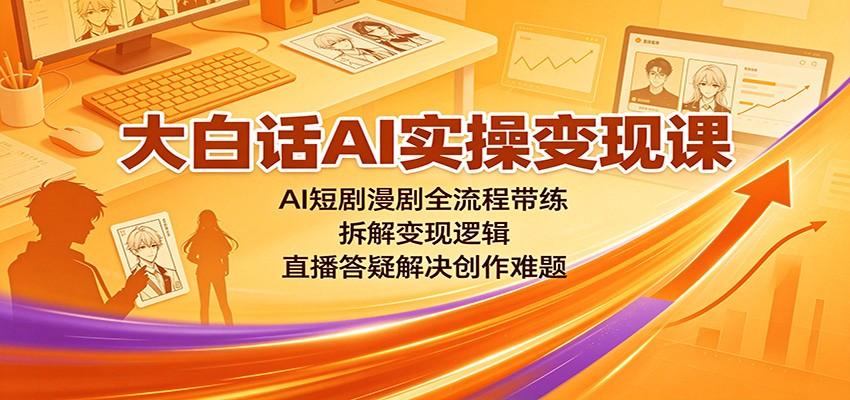 大白话AI实操变现课：AI短剧漫剧全流程带练，拆解变现逻辑，直播答疑解决创作难题-冒泡网
