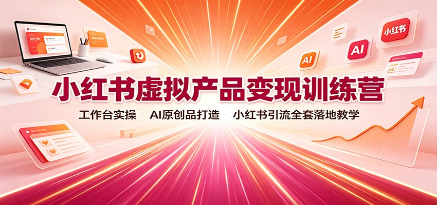 小红书虚拟产品变现训练营：工作台实操，AI原创品打造，小红书引流全套落地教学-冒泡网
