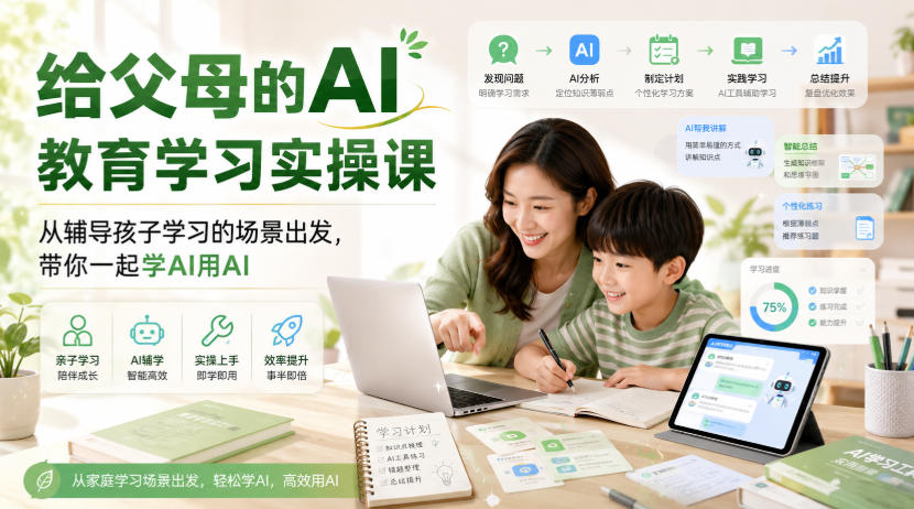 给父母的AI教育学习实操课，从辅导孩子学习的场景出发，带你一起学AI用AI-冒泡网