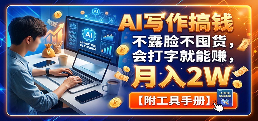 AI写作搞钱：不露脸不囤货，会打字就能赚，月入2W【附工具手册】-冒泡网