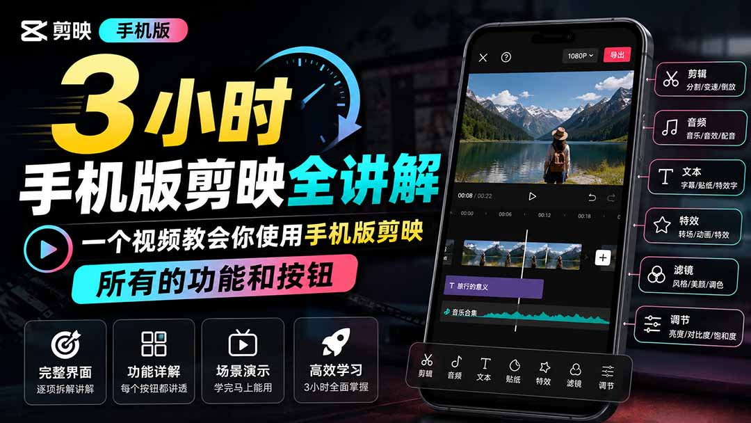 3小时手机版剪映全讲解，一个视频教会你使用手机版剪映，所有的功能和按钮-冒泡网