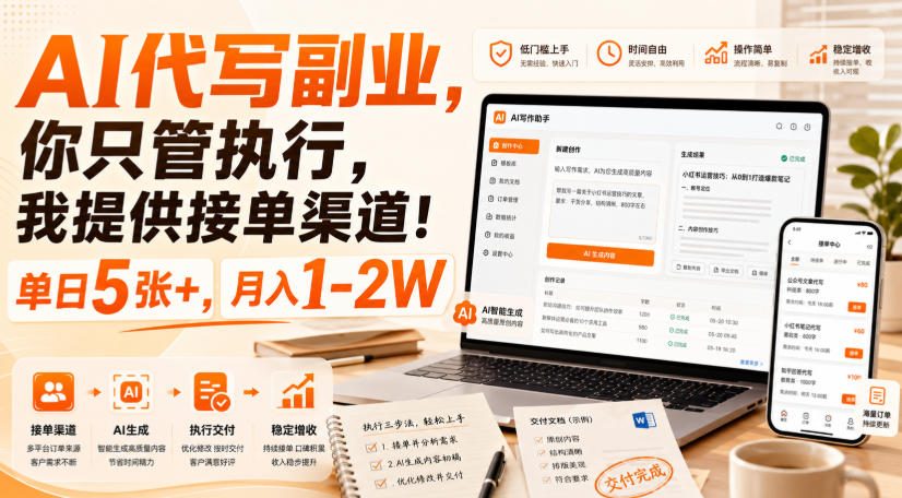 AI代写副业，你只管执行，我提供接单渠道！单日5张+，月入1-2W【揭秘】-冒泡网