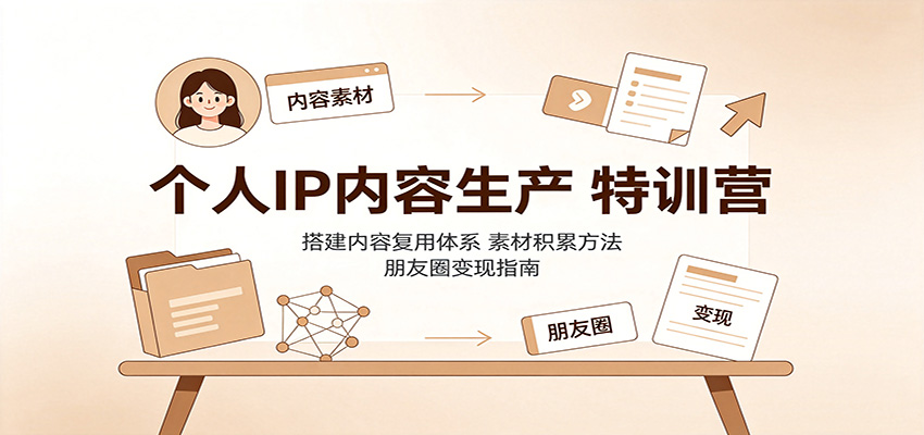个人IP内容生产特训营：搭建内容复用体系，素材积累方法，朋友圈变现指南-冒泡网