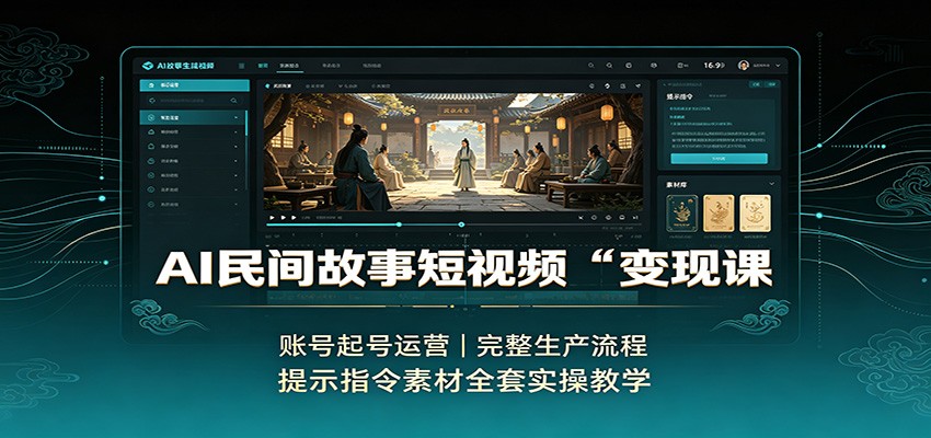 AI民间故事短视频变现课：账号起号运营，完整生产流程，提示指令素材全套实操教学-冒泡网