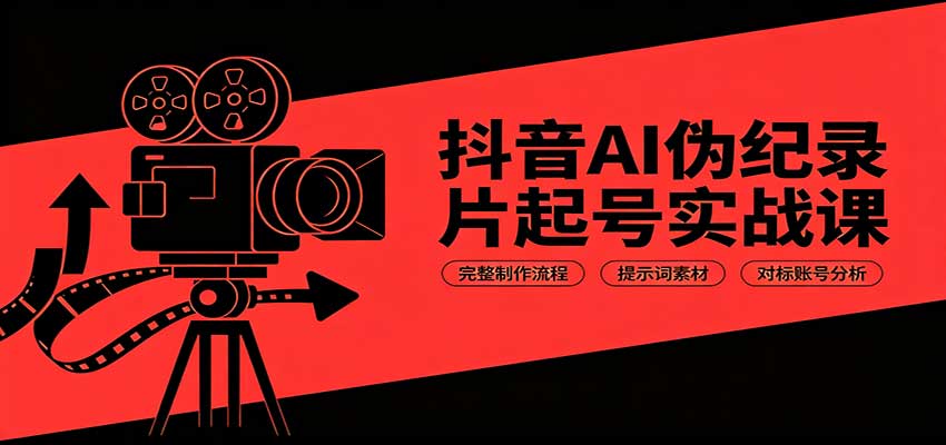 抖音AI伪纪录片起号实战课：完整制作流程，提示词素材，对标账号分析-冒泡网